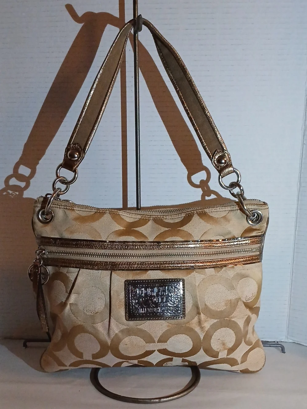 Coach Poppy Gold Signature Pattern Shoulder Bag